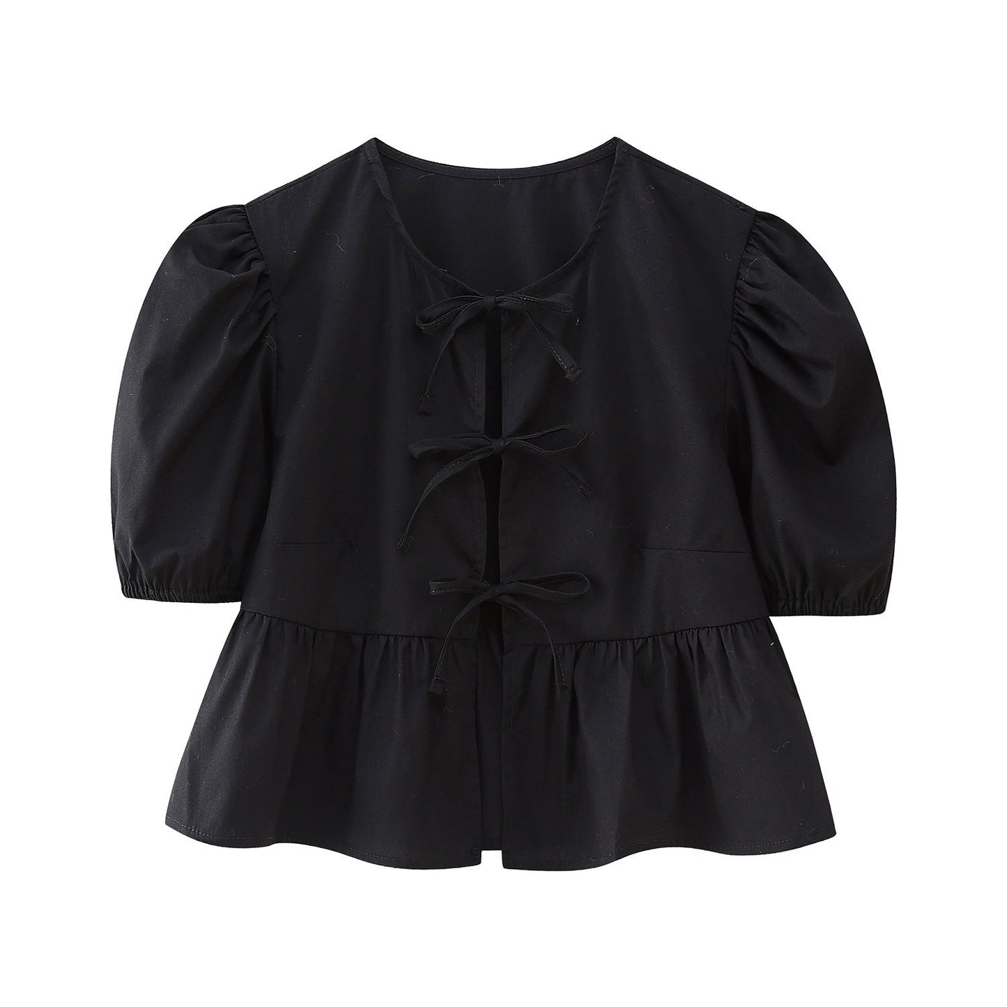 Cute Tie Front Round Neck Pullover Top