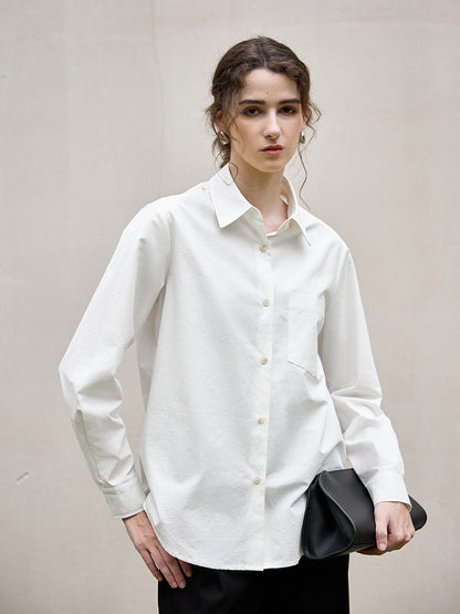 Classic White Long Sleeve Cotton-Linen Shirt