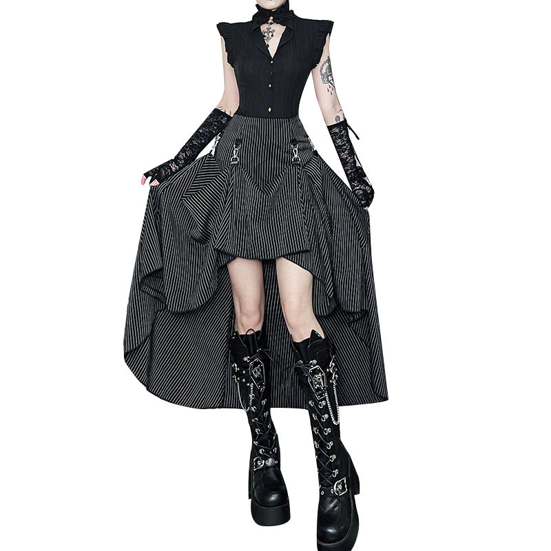Gothic Striped Maxi Skirt Casual Streetwear