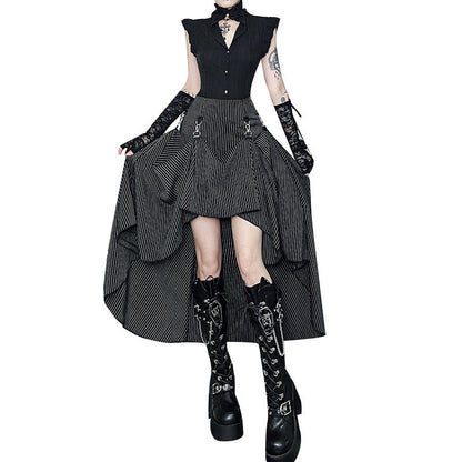 Gothic Striped Maxi Skirt Casual Streetwear