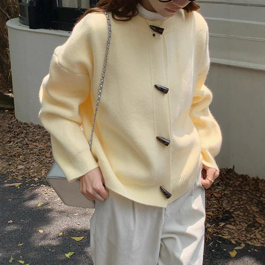 Retro Solid Color Toggle Button Knit Cardigan