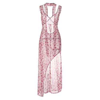Floral Print Backless Drape Dress for Parties