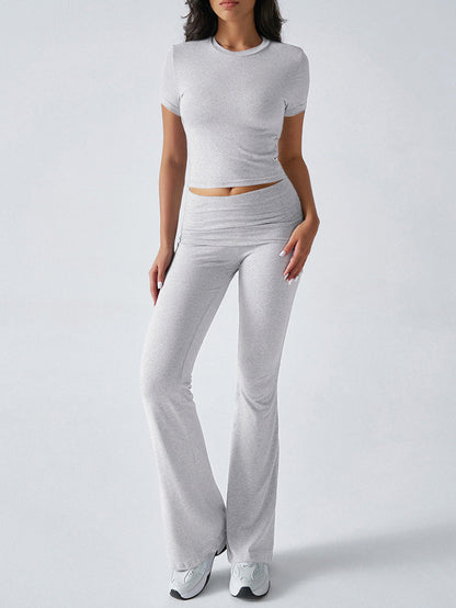 Casual Solid Color Slim Fit T-Shirt and Pants Set