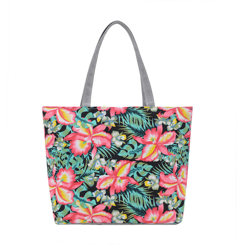 Large Capacity Canvas Tote Bag with Floral Print