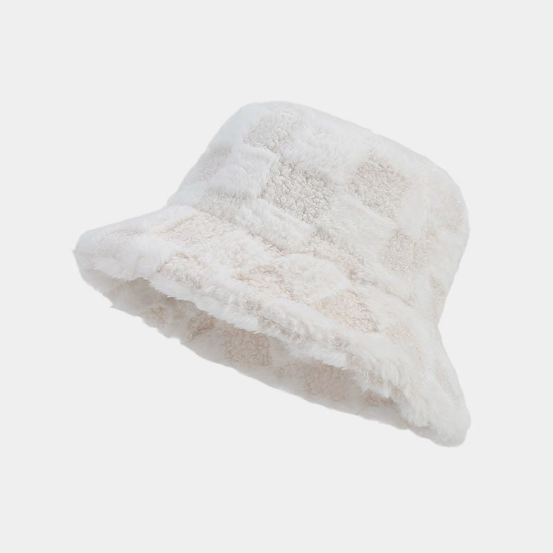 Winter Fuzzy Trendy Plaid Thick Warm Bucket Hat
