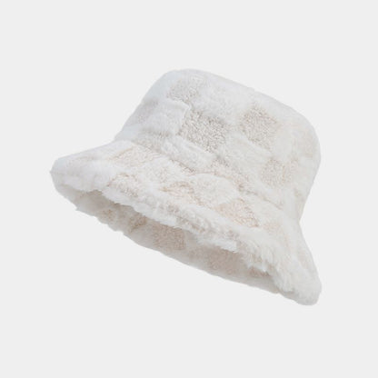 Winter Fuzzy Trendy Plaid Thick Warm Bucket Hat