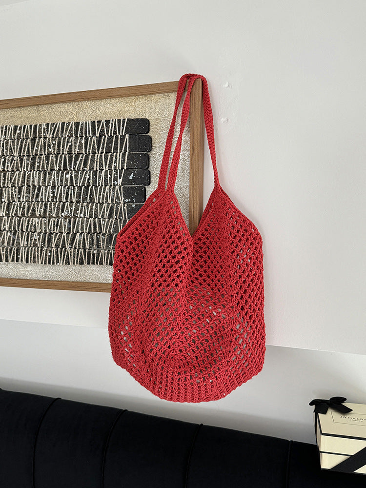 Large Capacity Hollow Cotton Rope Bag Casual Fashion Shoulder Bag