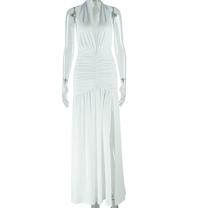 Casual Solid Color Sleeveless Deep V-Neck Dress