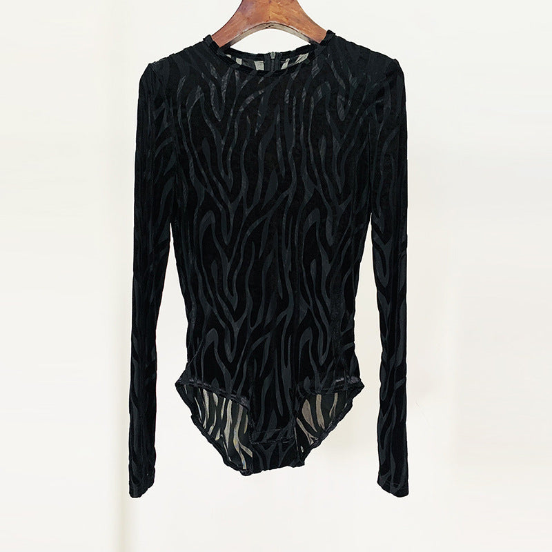 Zebra Print Sheer Velvet Two-Piece Outfit