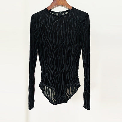 Zebra Print Sheer Velvet Two-Piece Outfit