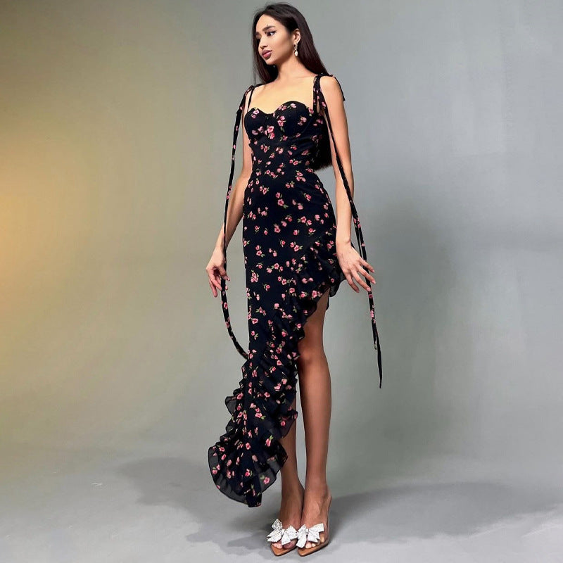 Sexy Floral Lace Trim Midi Dress