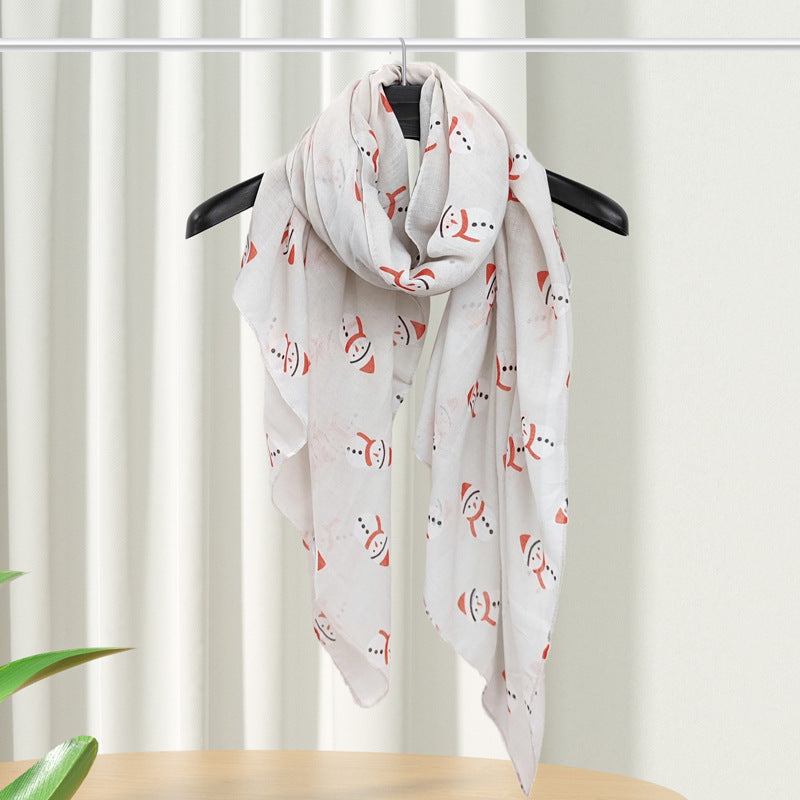 Christmas Theme Cartoon Print Silk Scarf