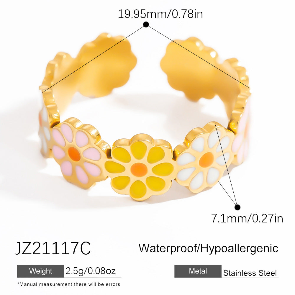 Floral Design Stainless Steel Adjustable Ring for Women