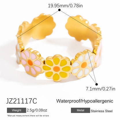 Floral Design Stainless Steel Adjustable Ring for Women