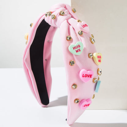 Diamond-Encrusted Resin Heart Letter Hairband Sweet Simple Hair Accessory