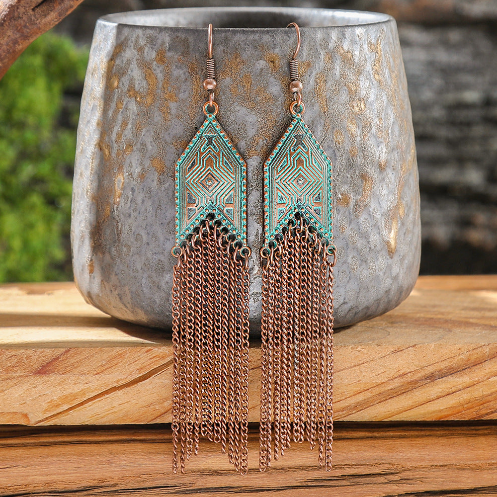 Exaggerated Geometric Tassel Earrings Vintage Long Chain Drop Earrings