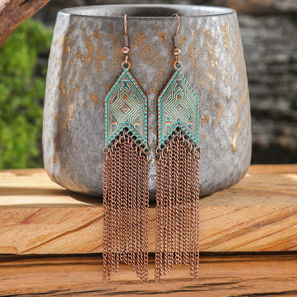 Exaggerated Geometric Tassel Earrings Vintage Long Chain Drop Earrings