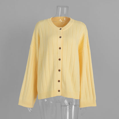 Casual Button-Down Knit Cardigan in Solid Colors