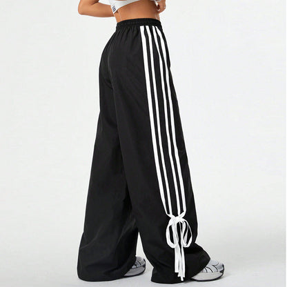Striped Bow Tie Loose Straight Leg