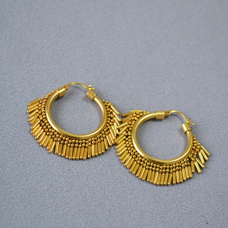 Gold Plated Exaggerated Tassel Hoop Earrings