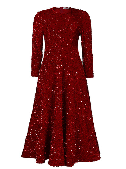 Elegant Long Sleeve Sequin A-Line Dress For Evening Events