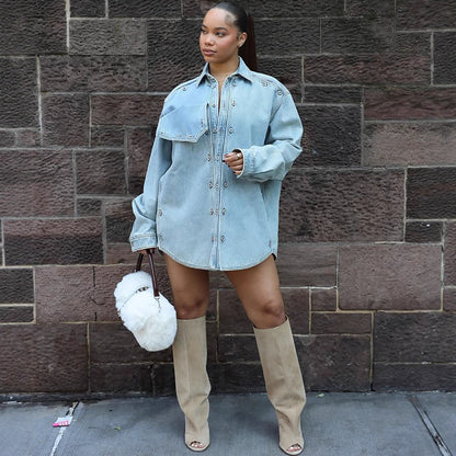 Casual Denim Jacket With Patch Design For Women