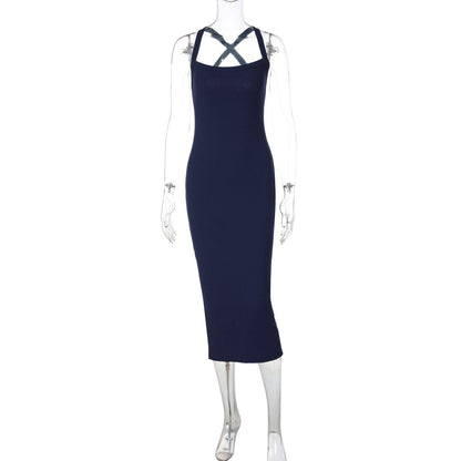 Backless Slim-Fit Cami Dress in Solid Color