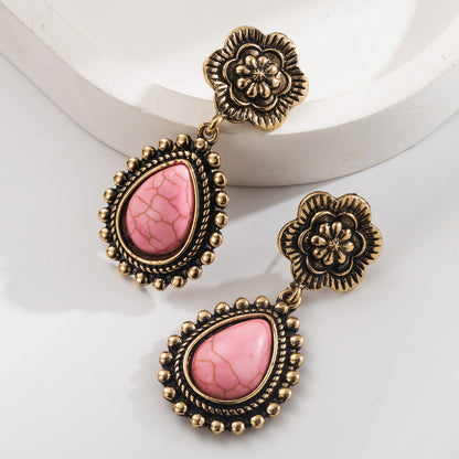 Turquoise Water Droplet Cross Earrings Vintage Style Creative Earrings for Women