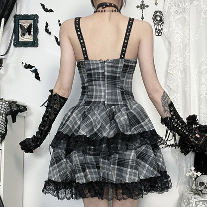 Dark Gray Plaid Mini Dress Stylish Comfortable Streetwear