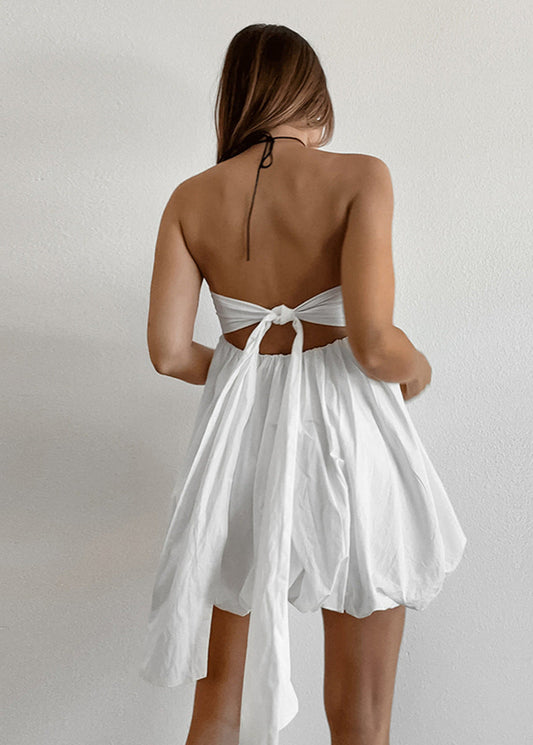 Strapless White Mini Dress With Bubble Hem