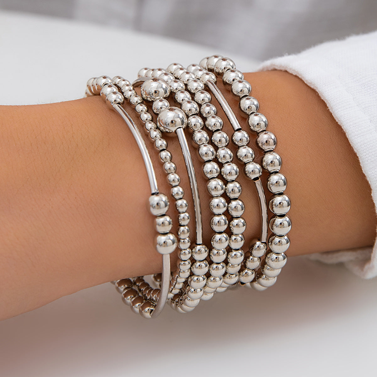 Heart-Shaped Metal Pendant Bead Bracelet Set Stylish Chunky Chain Bracelet For Women