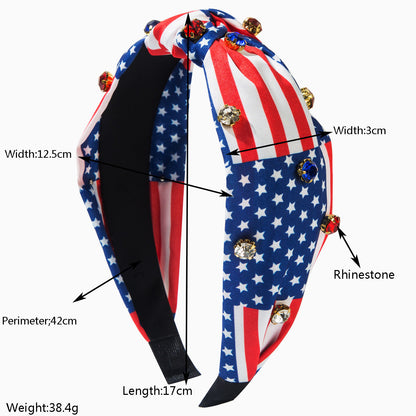 Patriotic Star Headband with Rhinestones and Stripes
