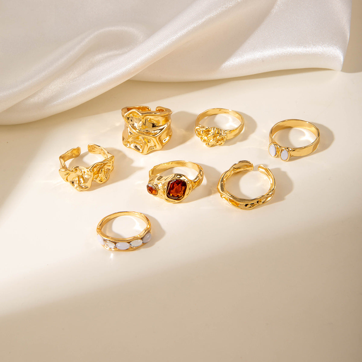 Geometric Statement Alloy Gemstone Ring Set