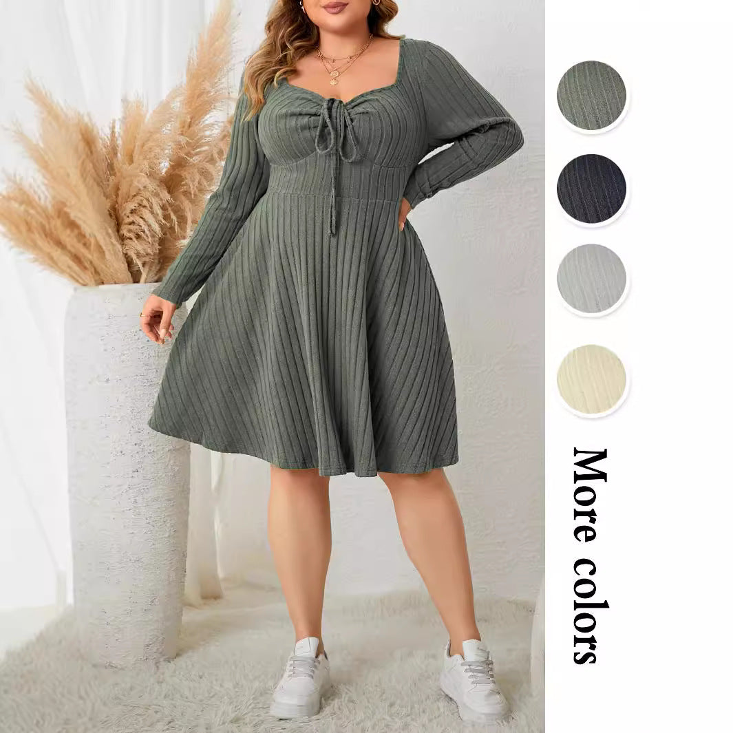 Plus Size Floral Print Elegant Long Sleeve Dress