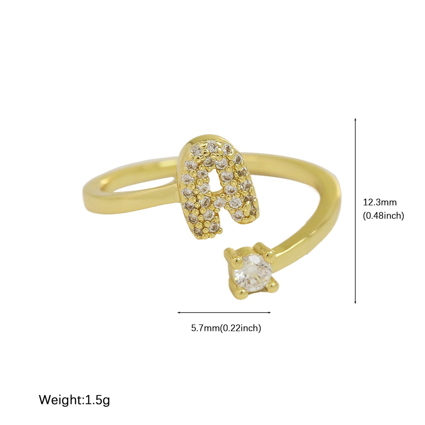 Letters AâZ Sparkling Zircon Adjustable Ring