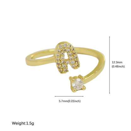 Letters AâZ Sparkling Zircon Adjustable Ring