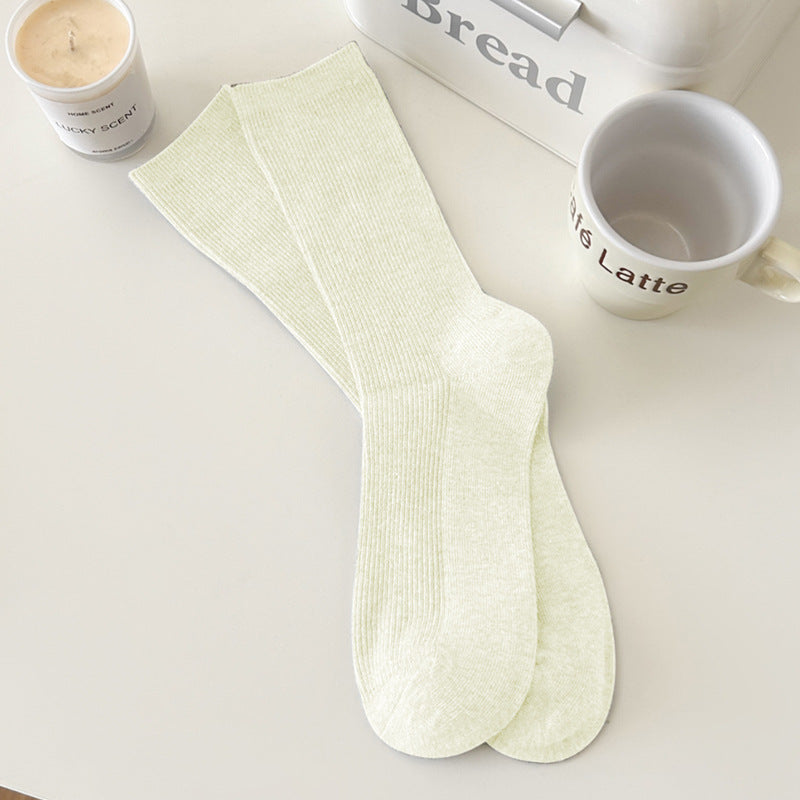 Solid Color Ribbed Simple Socks