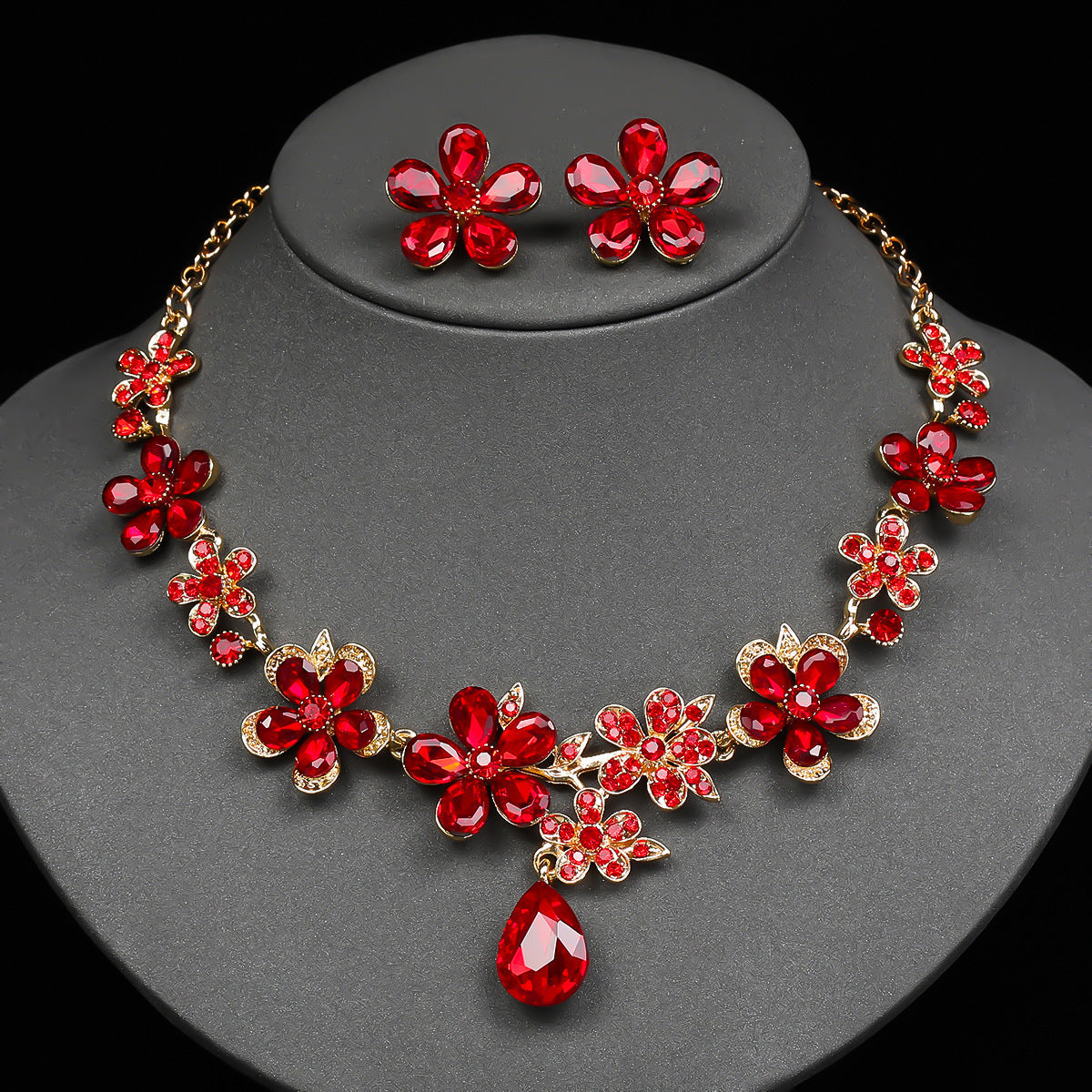 Floral Drop Necklace and Earring Set Vintage Jewelry