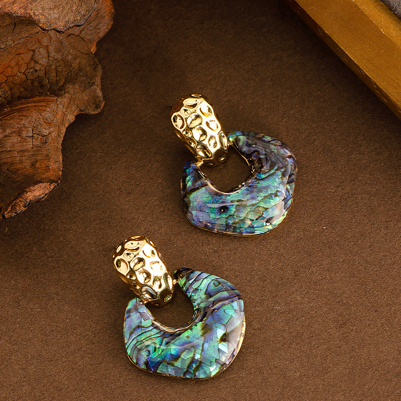Trendy Geometric Abalone Shell Earrings With Silver Needle