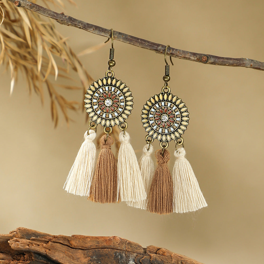 Bohemian Handmade Woven Tassel Earrings Trendy Versatile Jewelry
