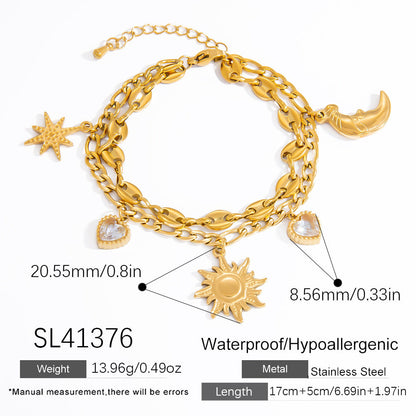 Stylish Heart-Shaped Stainless Steel Bracelet with DIY Titanium Steel Sun Pendant