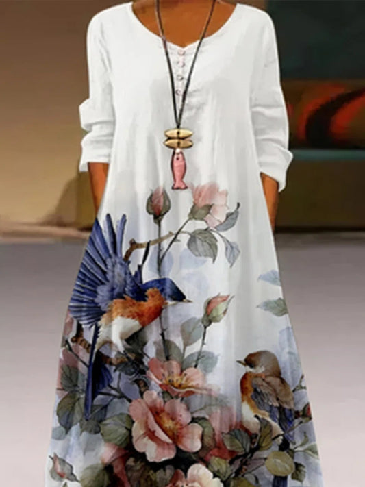 New  Pop Print Long Sleeve Dress Women'S Irregular Hem Long Skirt