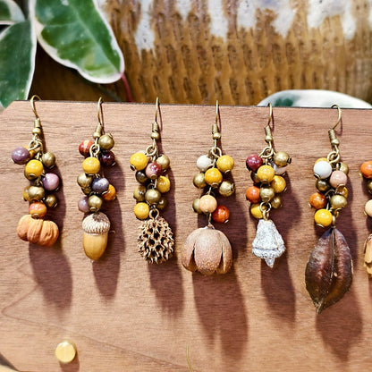 Vintage Botanical Wood Hoop Earrings - Handcrafted Nature-Inspired Designs