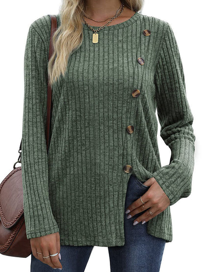 Button Up T-Shirt For Women'S New Fashion Autumn Casual Solid Color Long Sleeved T-Shirt For Women