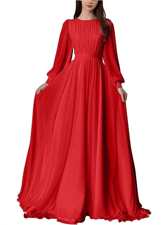 Elegant Long Sleeve A-Line Dress In White