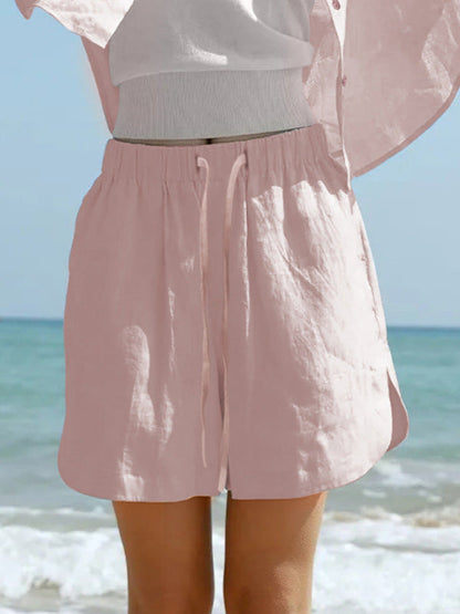 Loose Fit Women's Linen Blend Shorts with Elastic Waist