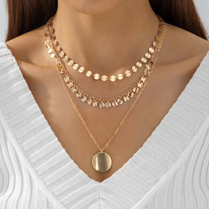 Geometric Layered Y-Shaped Alloy Necklace With Tassels And Rhinestones