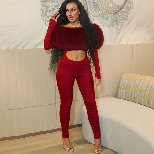 Off-Shoulder Cropped Long Sleeve Jumpsuit Women