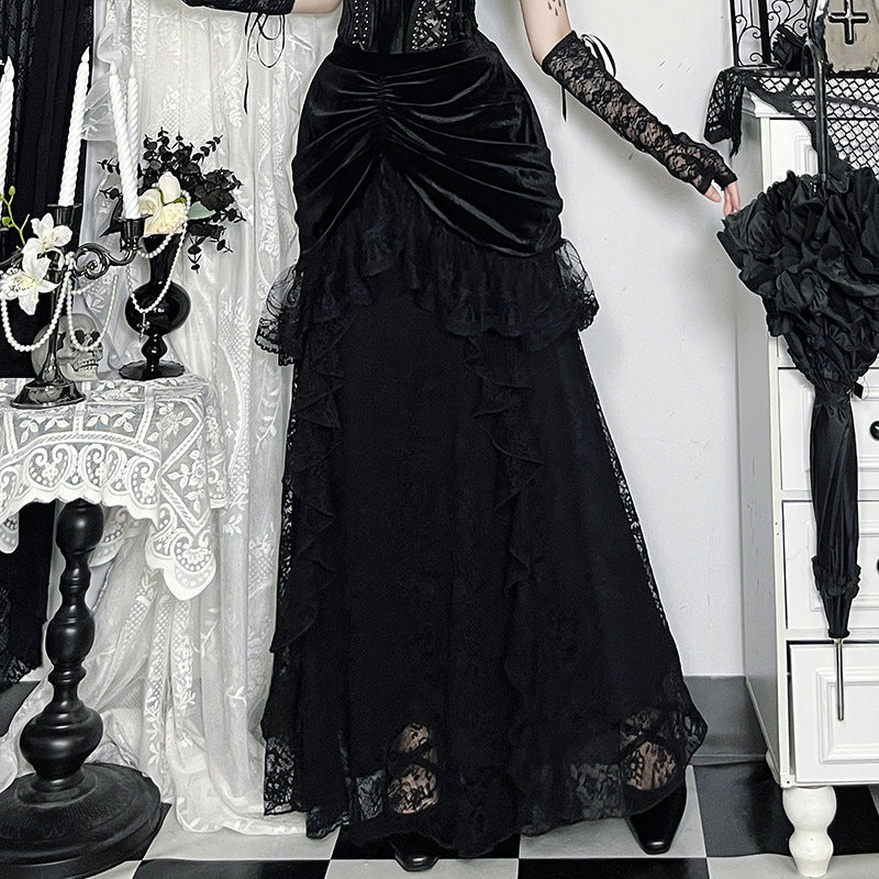 Victoria Style Velvet Midi Skirt Elegant Evening Dress