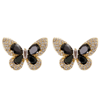 Elegant Butterfly Stud Earrings With Zircon Stones
